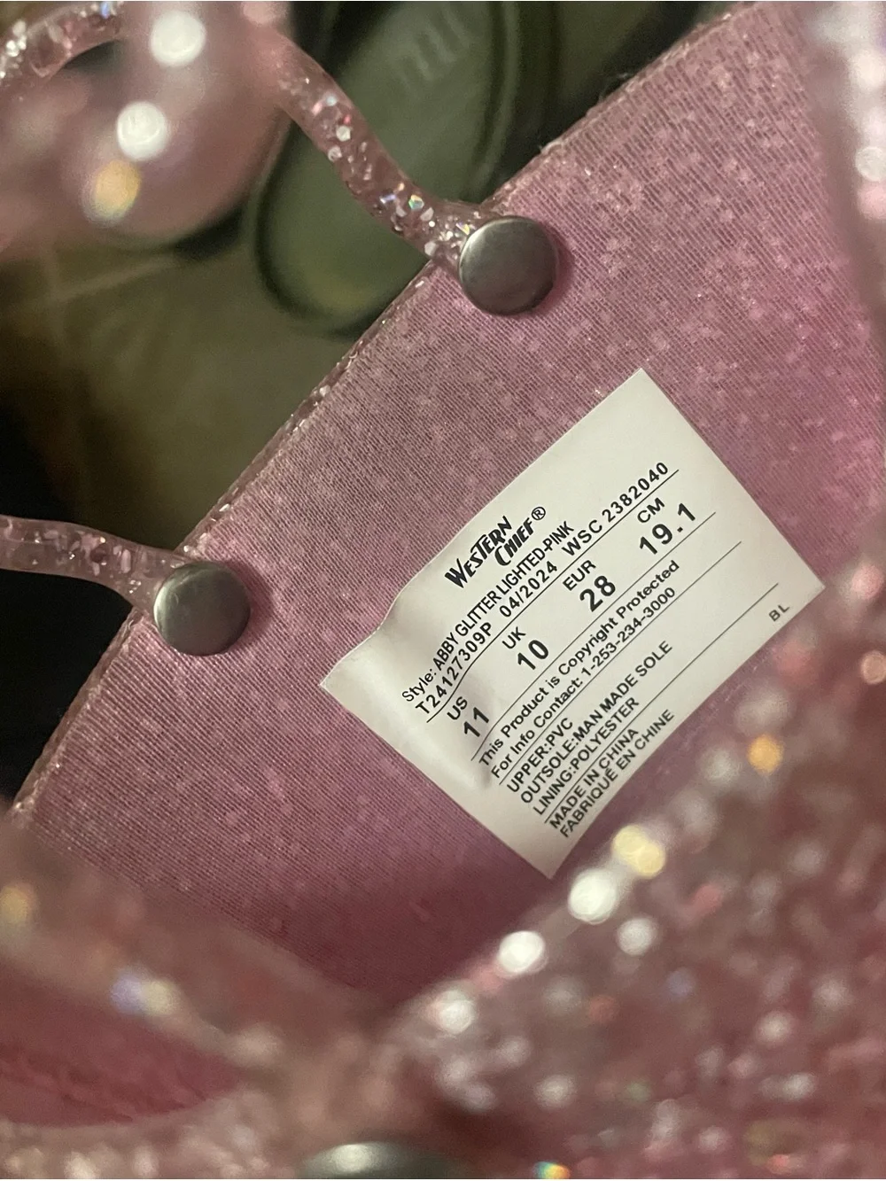 Western Chief Pink Glitter Kids Rain Boots